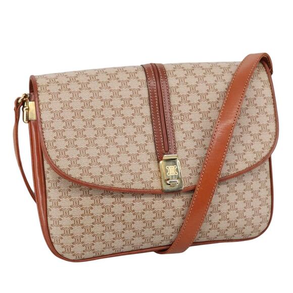 CELINE Macadam Canvas Shoulder Bag Beige Gold - Picture 1 of 13